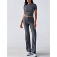 thumbnail image 4 of Women'S 2 Piece Lounge Sets Short Sleeve Tops Fold-over Flare Pants Casual Outfits Matching Set Dark Gray M, 4 of 9
