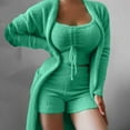 thumbnail image 4 of Women's Fuzzy Fleece 3 Piece Outfits Pajamas Soft Cardigan Coat Jacket and Crop Tank Top Shorts Set Loungewear, 4 of 4