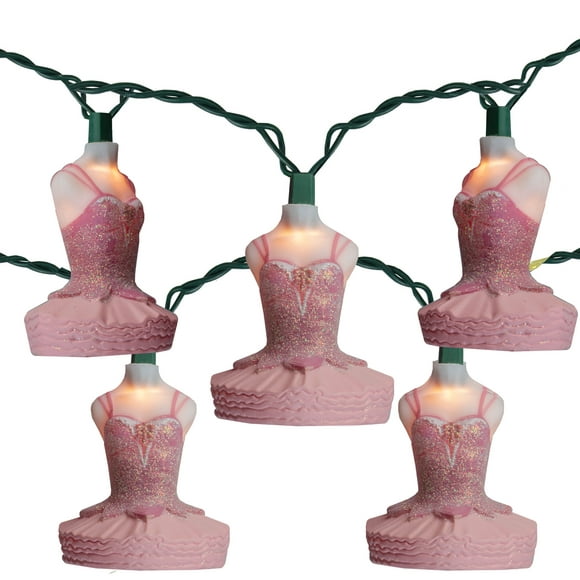 Kurt Adler 10-Count Pink Ballerina Christmas Light Set, 8.9ft Green Wire
