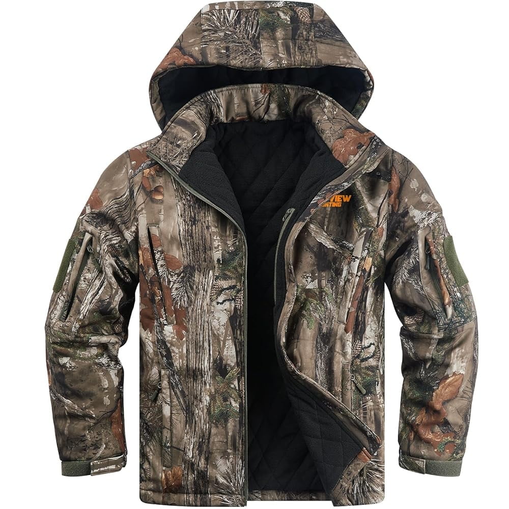 NEW VIEW Insulated Hunting Jacket for Men Cold Weather Warm Camo Hunting Jackets with Hood Water Resistant Hunting Clothes
