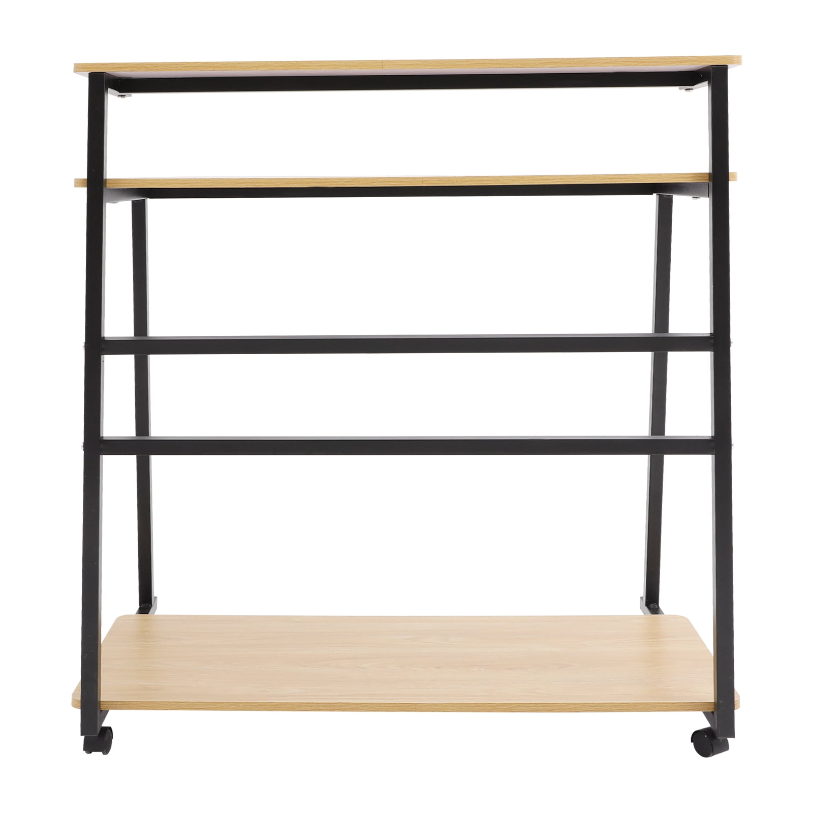 Free Standing Home Office Desk, Rolling 3-Tier Computer Desk (Black+Log Color)