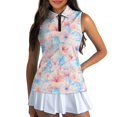thumbnail image 2 of Trendfront Womens Sleeveless Polo Shirt Tropical Hibiscus Floral Print Quarter Zip Collared Golf Performance Sport Tops, 2 of 6
