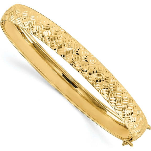 14K Yellow Gold Jbsp's Polished Diamond-Cut Bangle Bracelet Made In Italy lf1155