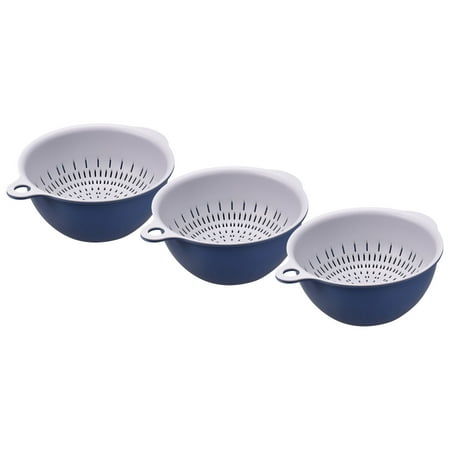 

Kitchen Strainer Colander Bowl Set 3 Pcs Small Double Layer Drain Basket Blue