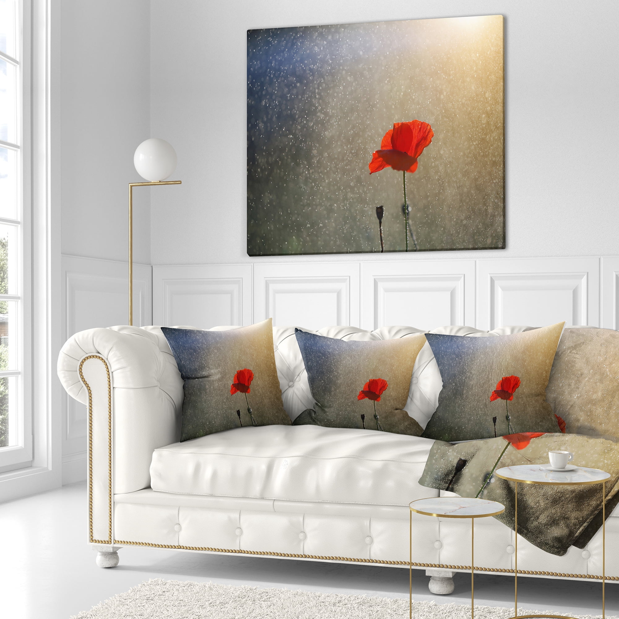 Designart Lone Red Puppy Flower under Lights - Flowers Throw Pillowwork - 16x16