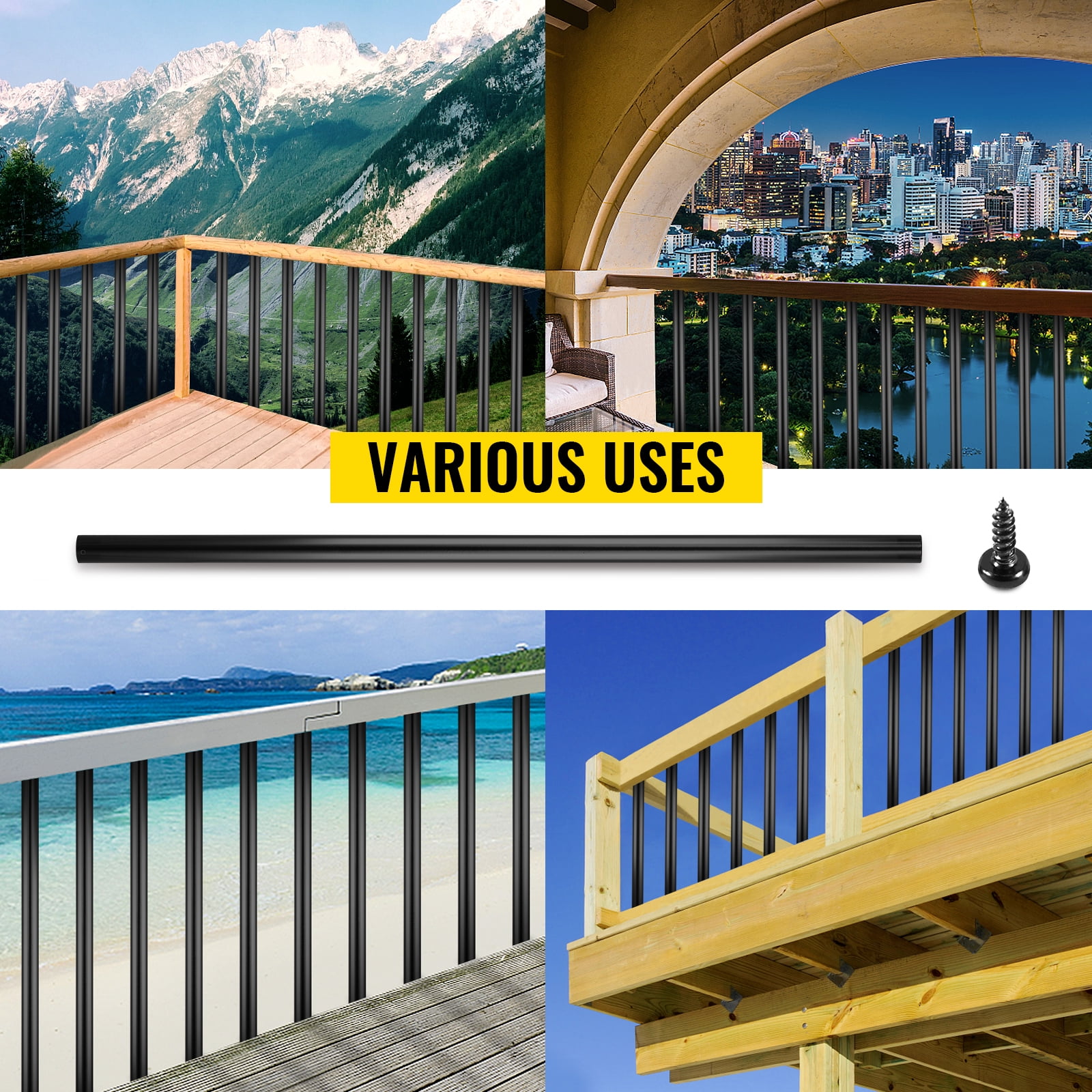 VEVOR, 101 Pack Balusters Aluminum Deck Spindles, 26", Black