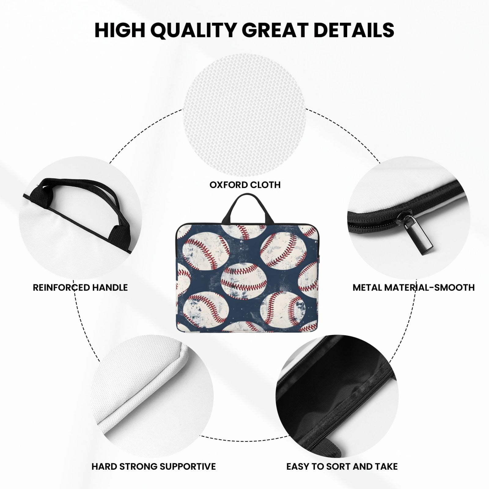 Laptop Sleeve Bag For Women Men 14inch Waterproof Durable Protective Computer Carrying Cover Handle Laptop Case Bag Vintage Baseball Theme Retro Sport Style Worn Leather Baseballs