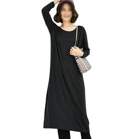

Avamo Comfy Pajamas T Shirt Dress for Womens Casual Loose Long Sleeve Round Neck Maxi Dress Office Work Long Dress