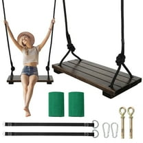 Wooden Tree Swing, 440lbs Load Capacity Wooden Swing for Adults & Kids, Adjustable Height, Waterproof Hanging Swing Seat for Indoor, Outdoor, Backyard, Garden, Playground