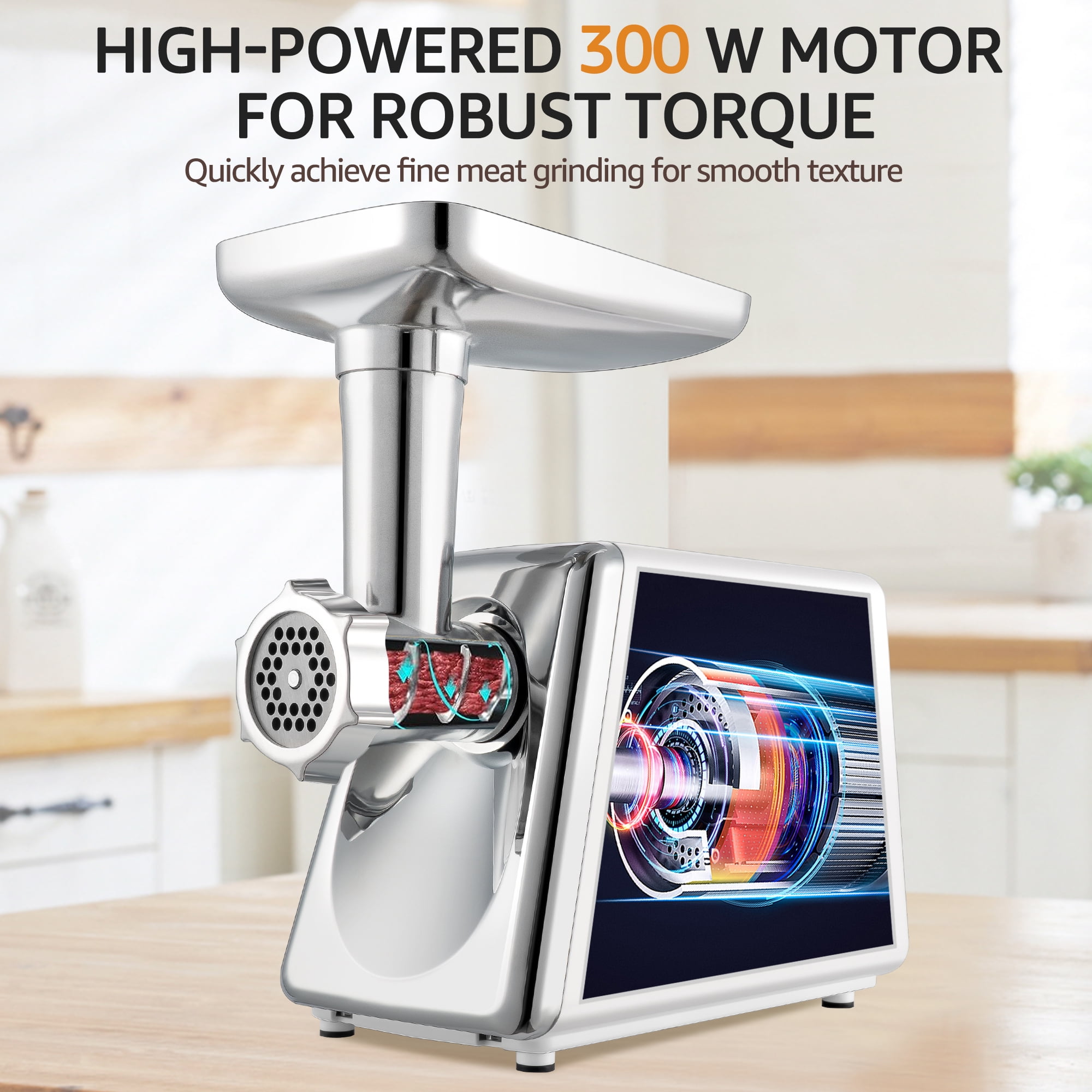 Electric Meat Grinder, Heavy Duty Meat Mincer, Food Grinder with Sausage  and Kubbe Kit, 3-Grinder Plates, White DHS0RA22091301 - The Home Depot