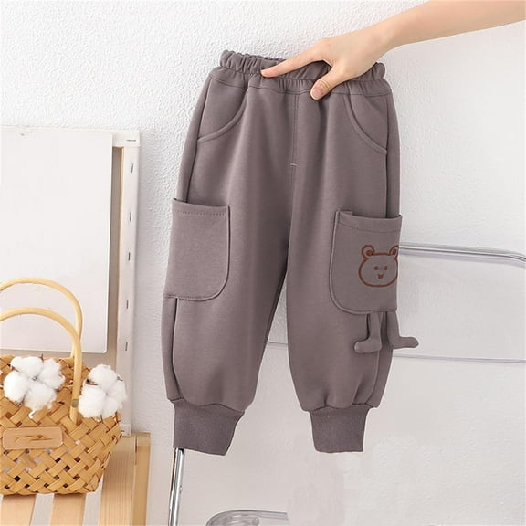 Hicidod Boys Sweatpants Solid Cute Bear Casual Toddler Cargo Pants Fleece Lined Warm Fall Winter Girls Jogger Pants with Pockets