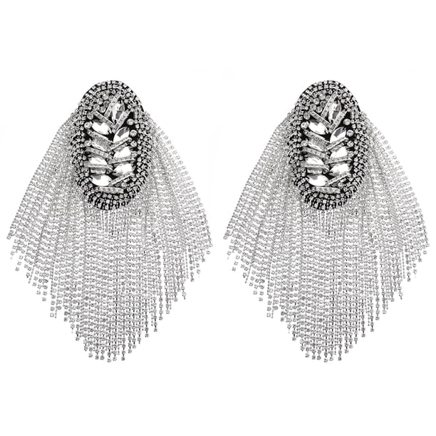FENICAL 1 par de charreteras con borlas de diamantes de imitación para hombreras, insignias para el hombro, charreteras con flecos para traje de mujer y hombre
