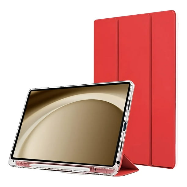 Funda Protectora Transparente Smart Cover para Samsung Galaxy Tab A9 (8.7 Pulgadas) - Estuche Carcasa Rígida Antigolpes y Cubierta Color Rojo.