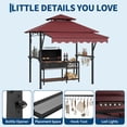 thumbnail image 6 of 8' x 5' Grill Gazebo Canopy with Extra 7' x 3' Awning, Heavy Duty Steel Frame, Double-Tiered Outdoor Grill Canopy with Shelves, 10 Hooks & LED Lights for Patio BBQ Backyard，Claret, 6 of 7