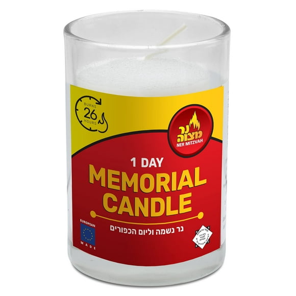 Ner Mitzvah Yahrzeit Memorial Candles - 1 Day Yahrzeit Candle - Yartzeit Candles 24 Hour Yom Kippur Jewish Candles in Glass Tumbler - 1 Pack