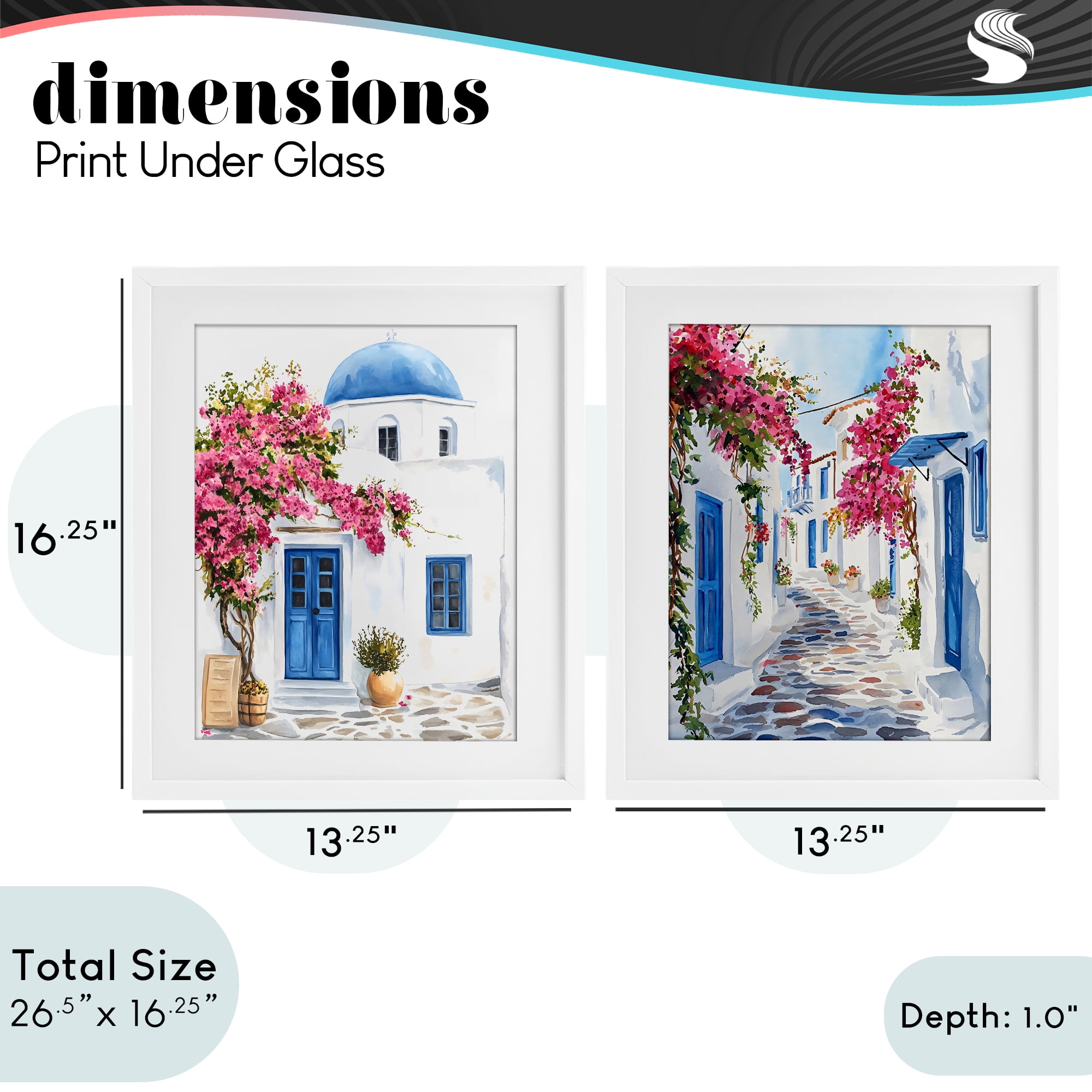 Stupell Industries Santorini House with Pink Tree 2 Piece White Framed Print Under Glass Set, design by LSR Design Studio