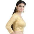 thumbnail image 3 of Chandrakala Women's Stretchable Readymade Lycra Gold Indian Ethnic Saree Blouse Crop Top Choli-Small (B101GOL2), 3 of 3