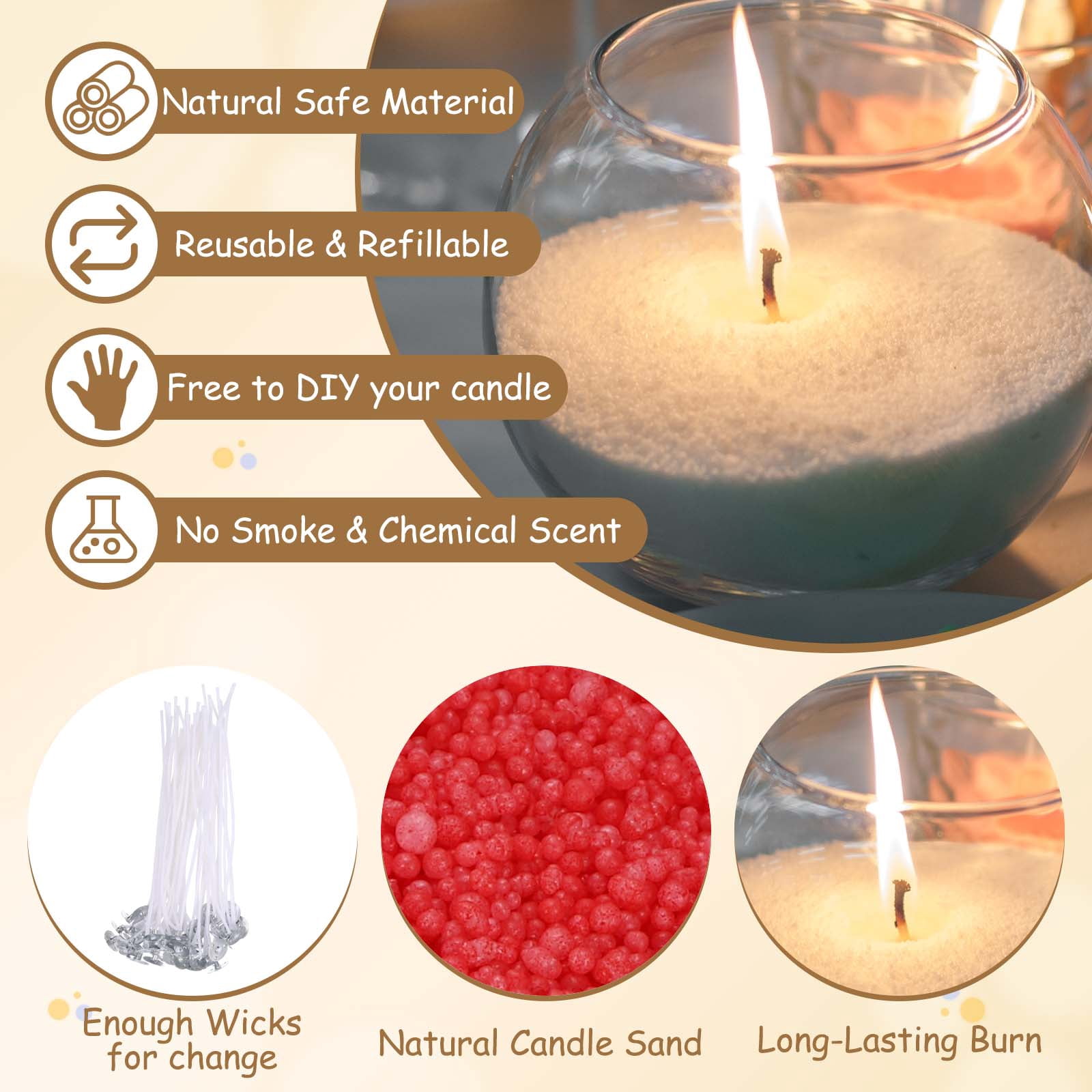 Pearled Sand Candles with 30 Pcs Wicks 14Oz / 400g Candle Beads Refillable Powder Sand Wax Making Kit for Thanksgiving Christmas Wedding Party DIY Home Crafts, Red