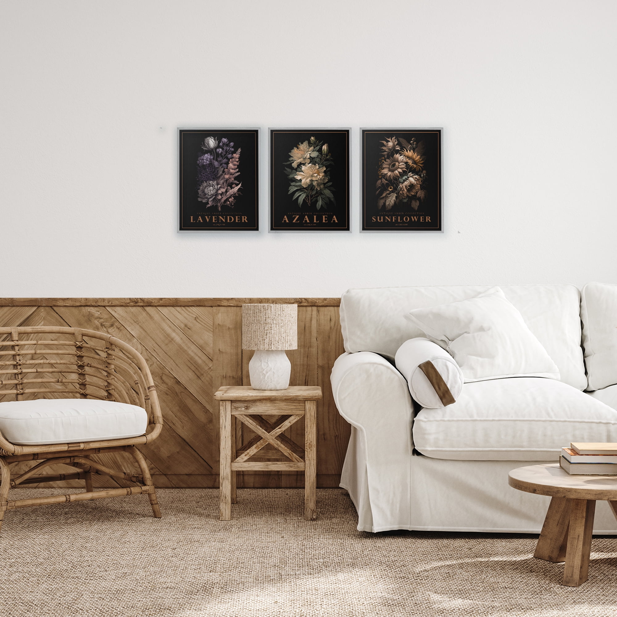 Stupell Industries Antique Botanical Herb Bushels 3 Piece Gray Framed Giclee Art Set, design by Christopher Giampietro