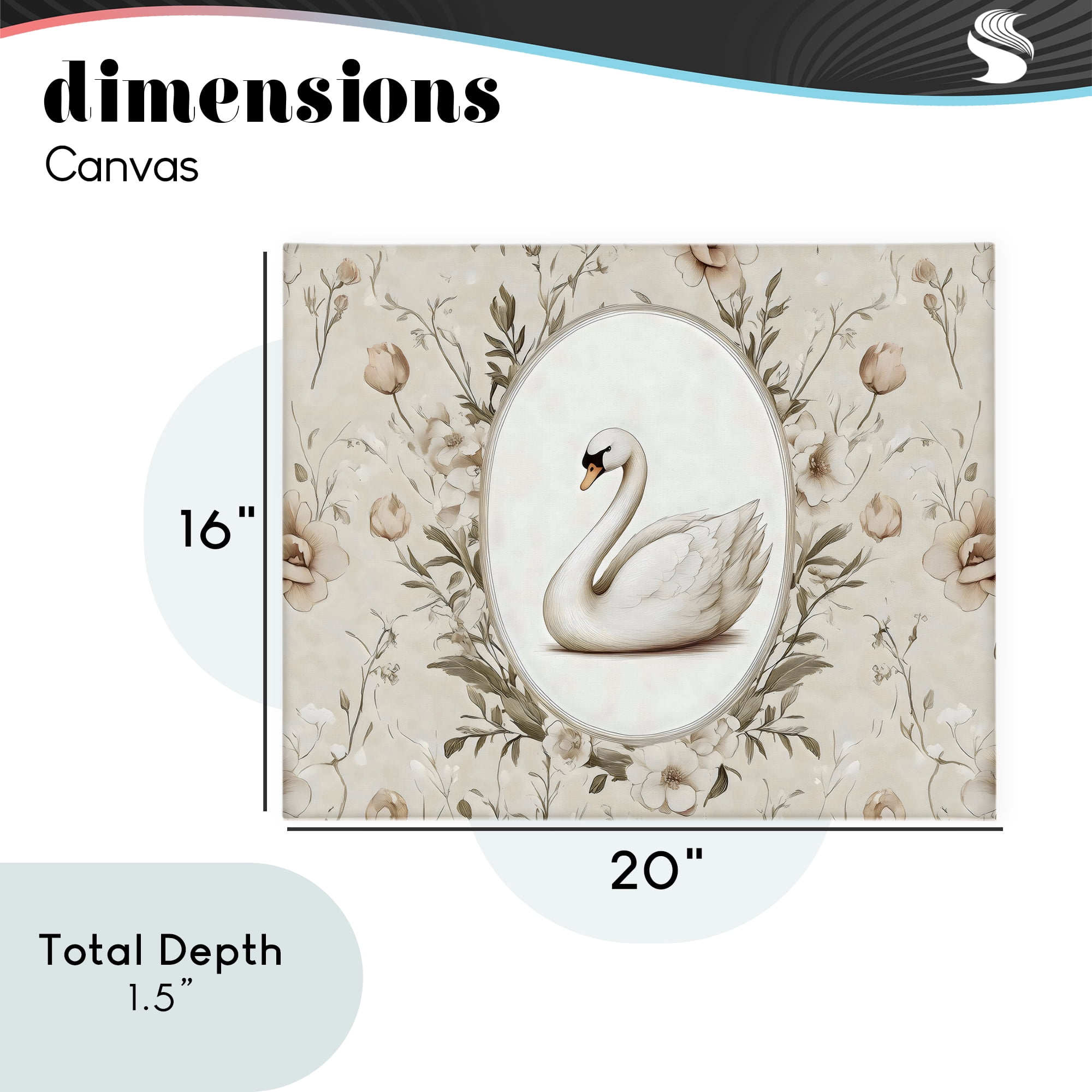 Stupell Industries Swan Vignette in Floral Border Canvas Wall Art, design by Arlington Prints