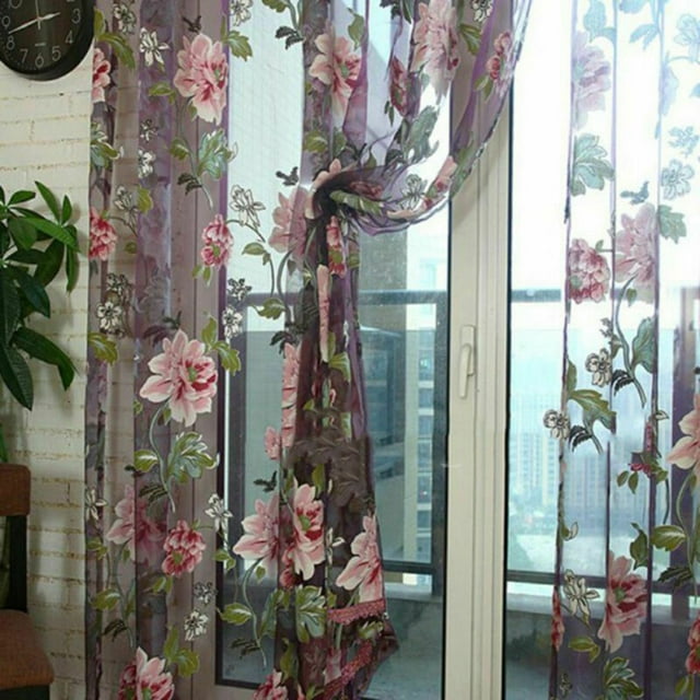 Rideau de Porte en Voile de Fleur Panneau en Tulle Traitement de Fenêtre en Tulle Rideaux
