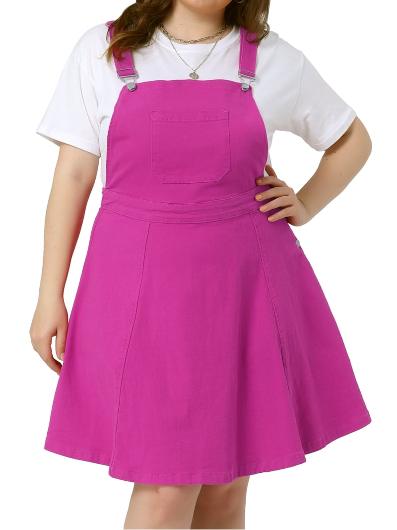 Daring Diva Plus Side Adjustable Strap Denim Overall A Line Denim Dress 3X Hot Pink Daring Diva Plus Side Adjustable Strap Denim Overall A Line Denim Dress 3X Hot Pink
