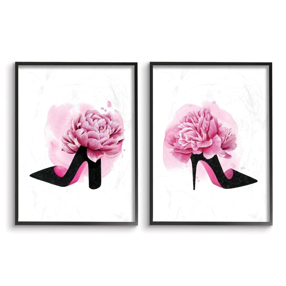 Stupell Industries Flower Heel Pink Black Glam Fashion Design Framed Wall Art by Grace Popp