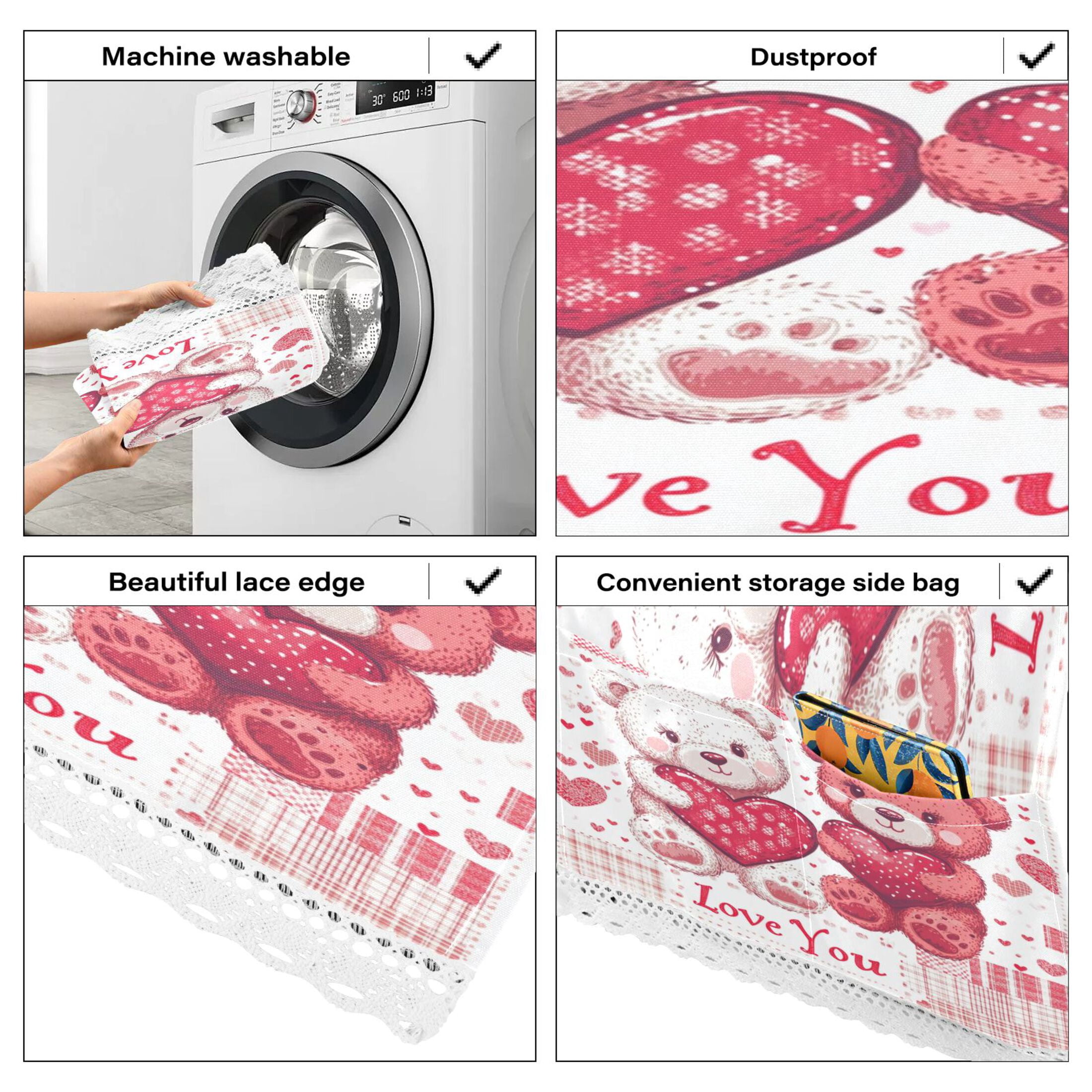 WOBOGO Valentine Teddy Bears Washing Machine Cloth Dryer Refrigerator Top Cover Protective Non-Slip Mat For Kitchen Laundry
