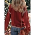 thumbnail image 4 of Suéteres para Mujer, Cuello Redondo Liso, Corte Holgado, Larga, Punto en Contraste, Jersey, Tops Rojo Ladrillo S, 4 of 10