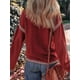 thumbnail image 4 of Suéteres para Mujer, Cuello Redondo Liso, Corte Holgado, Larga, Punto en Contraste, Jersey, Tops Rojo Ladrillo S, 4 of 10