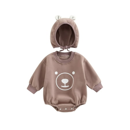 

Bagilaanoe Newborn Baby Girl Boy Rompers Cartoon Bear Print Print Long Sleeve Bodysuit + Hat 3M 6M 9M 12M 18M Infant One Piece Jumpsuit