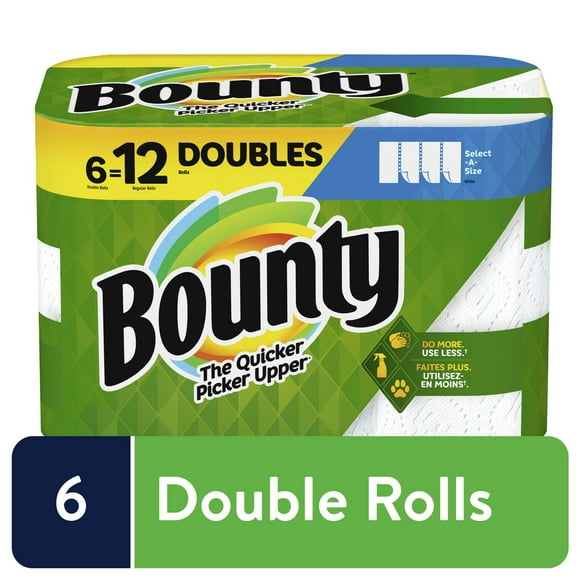 Bounty Select-A-Size Paper Towels, 6 Double Rolls, White, 98 Sheets Per Roll