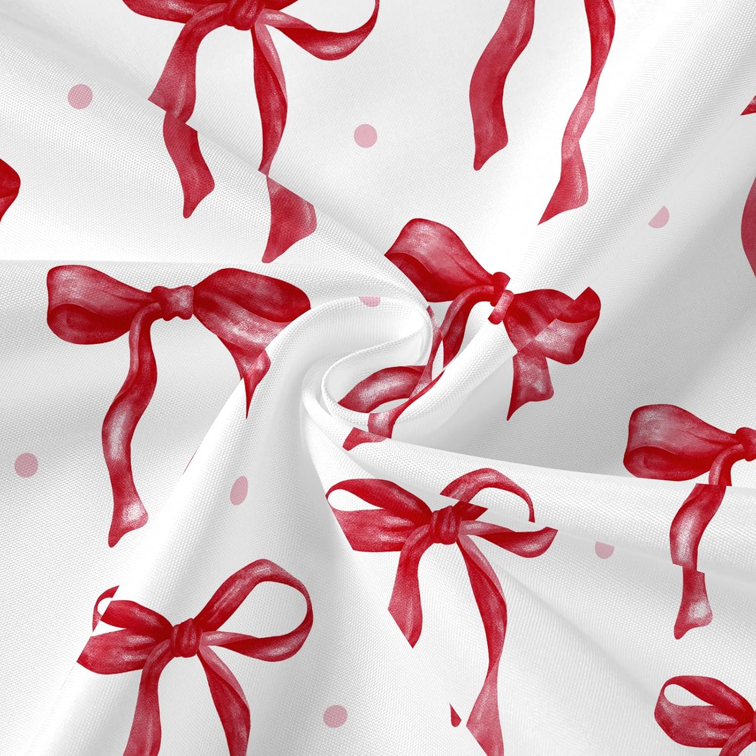 Cute Bow Shower Curtain, Burgundy Aesthetic Bowknot Shower Curtain for Bathroom, Modern Minimalist White Waterproof Fabric Shower Curtain Set