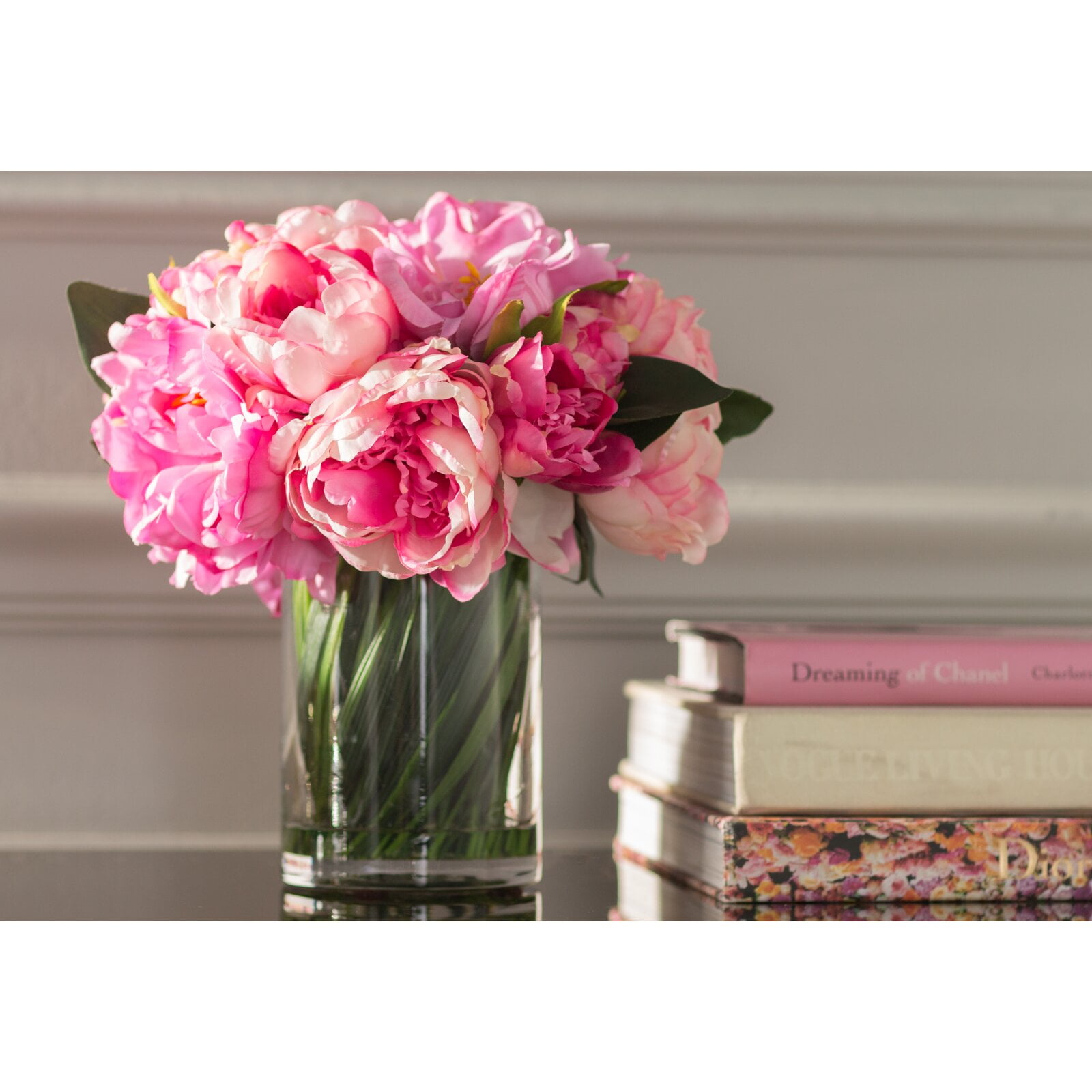 Peony Centerpiece in Vase, Flower Color: Pink/Fuchsia/Green, Arrangement  Type: Floral Arrangements and Centerpieces 