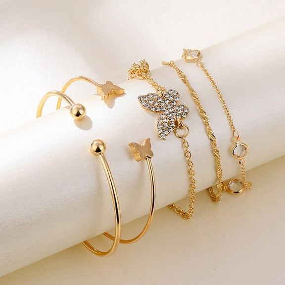 5PC New Bohemian Elegance Open Bracelets Rhinestone Butterfly Bracelet Girl Gift