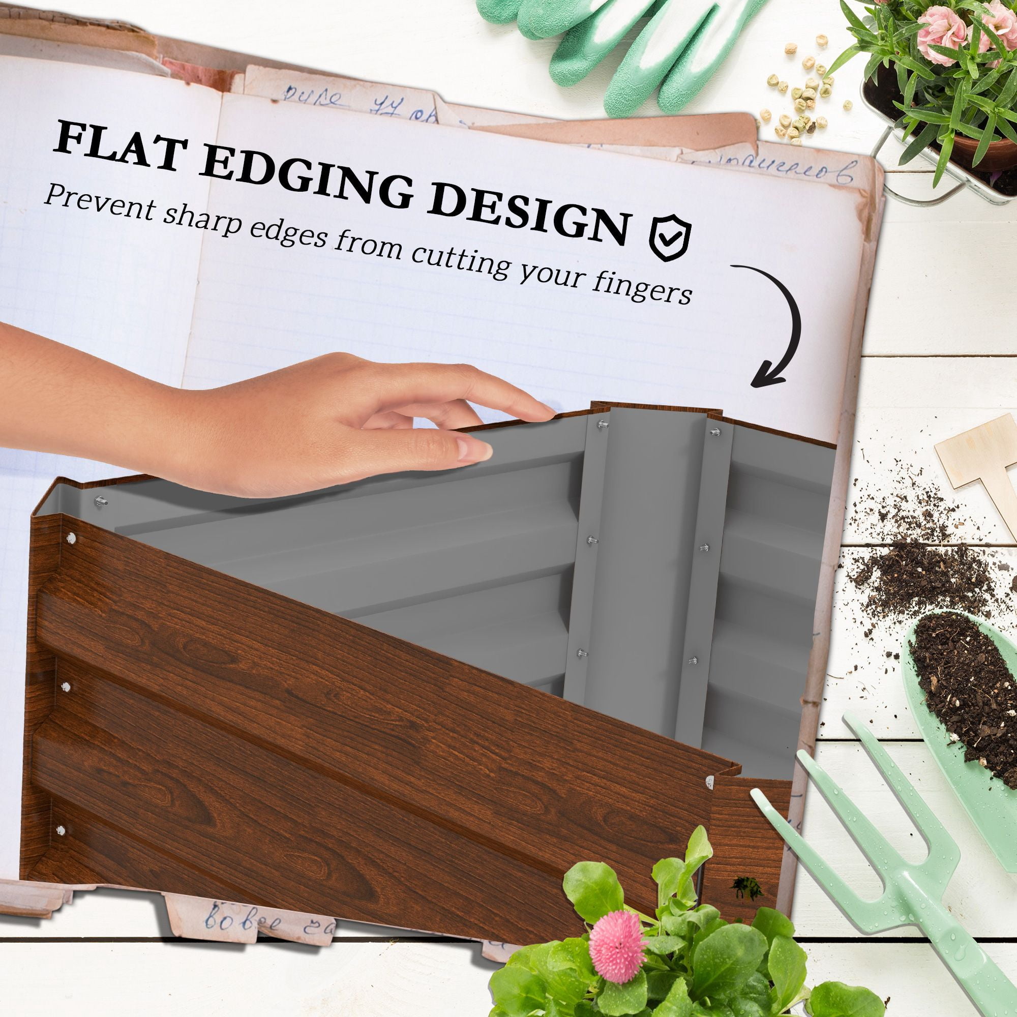 Outsunny Galvanized Steel Raised Garden Bed with Adjustable Tomato Trellis Cage, 24" x 24" x 73.5" Brown Metal Planter for Vegetables and Climbing Vines in Backyard or Patio