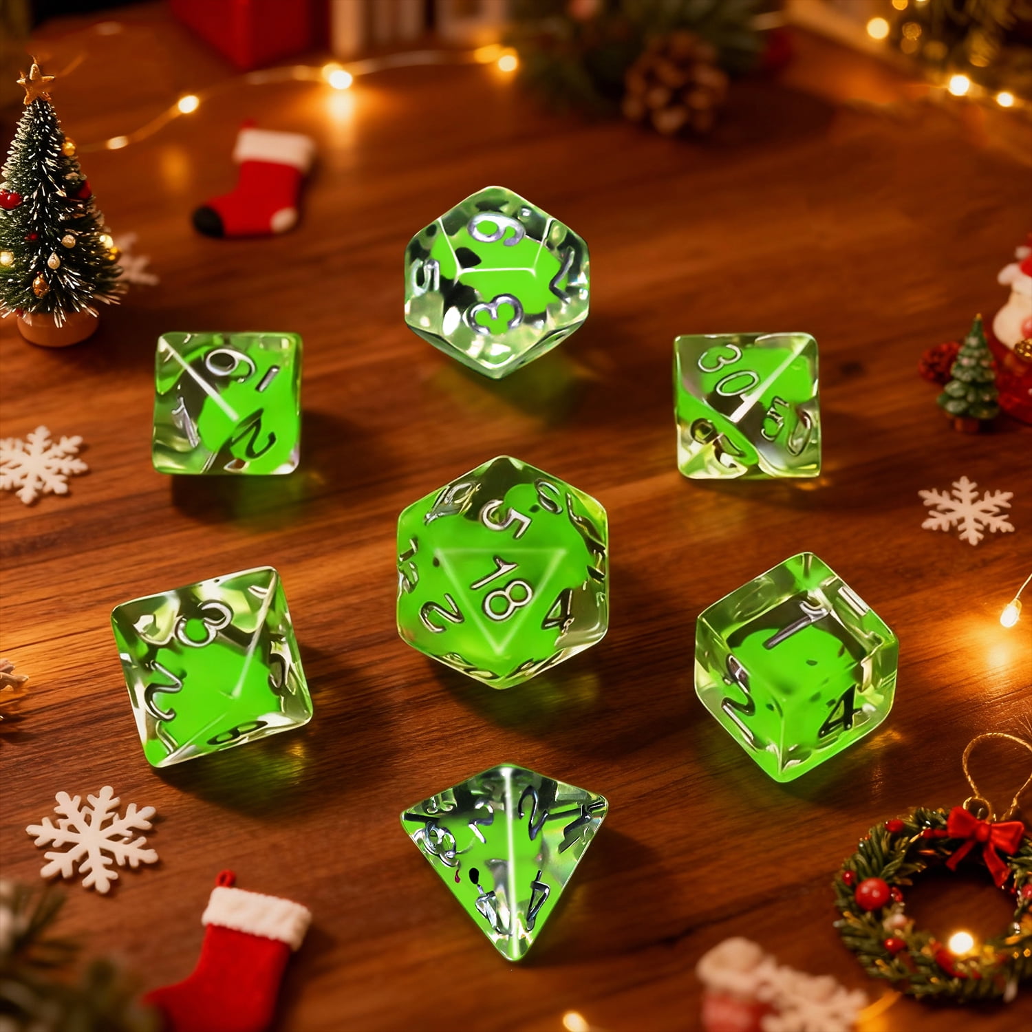 SWAJUJA Glow-in-the-Dark Green Duck DND Dice Set Polyhedral RPG for Dungeons & Dragons 7 Piece
