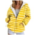 thumbnail image 2 of larppty Women's Striped Full Zip Hoodies Oversized Sweatshirts Long Sleeve Trendy Fall Fashion Hoodies Jacket Tops with Pocket (Yellow, 5XL), 2 of 9