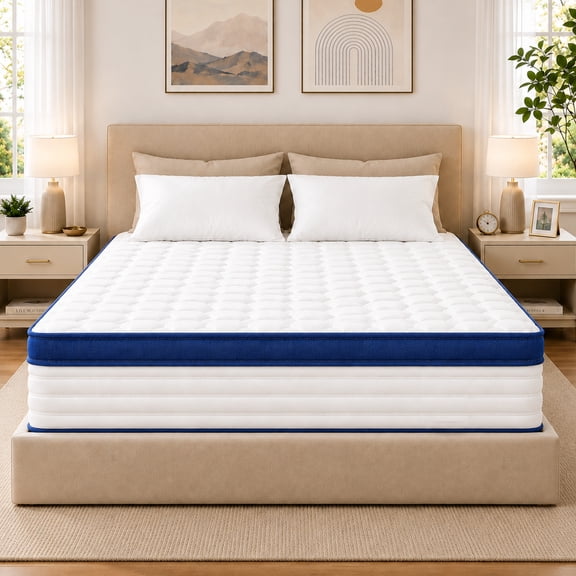 PAPROOS King Mattress, 12 Inch Hybrid Memory Foam Mattress in a Box, Medium Firm King Size Mattress with Pocket Springs, Motion Isolation, Cooling Breathable Fabric, Edge Support, CertiPUR-US, Blue