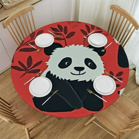 

Ullo0ord Round Tablecloth Panda in Red Round Fitted Tablecloth with Elastic Edge Waterproof Oil Proof Table Cloth Wipe Clean Table Cover for Indoor and Outdoor 38 -42