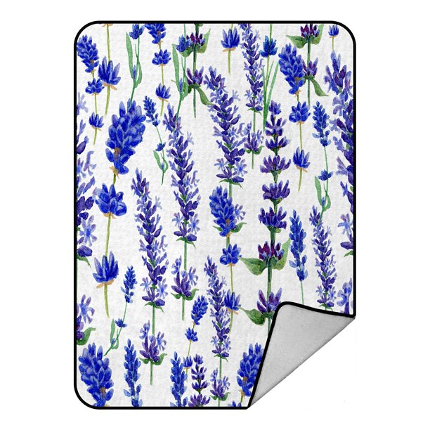 PHFZK Purple Flower Floral Blanket, Watercolor Lavender Seamless Pattern Fleece Blanket Crystal