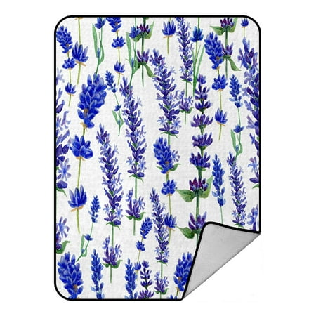 Floral Pattern Crystal - PHFZK Purple Flower Floral Blanket, Watercolor Lavender Seamless Pattern Fleece Blanket Crystal Velvet Front and Lambswool Sherpa Fleece Back Throw Blanket 58x80inches