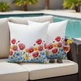 thumbnail image 4 of Red Blue Floral Outdoor Waterproof Pillow Covers, Independence Day Watercolor Wildflower Decorative Square Throw Pillowcase Sofa Cushion Sham for Patio/Couch/Chair, 24"x24" 2 Pack, 4 of 8