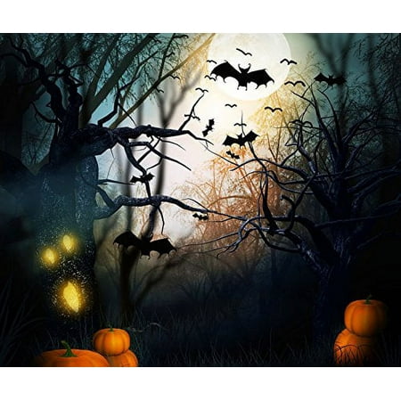 Image of HelloDecor 5x7ft Halloween Hallowmas Pumpkin Bat Forest Photography Studio Backdrop Background