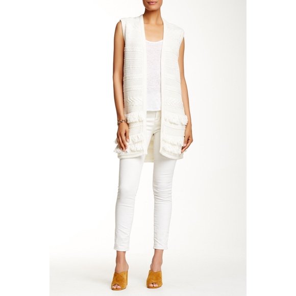 $395 VINCE. Gilet en Tricot à Franges en Coton (TP)