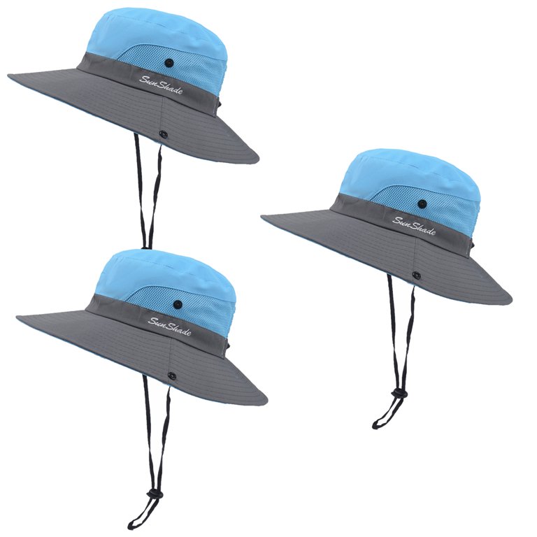 3PCS Sun Hat for Women UV Protection Beach Fishing Hiking,Black