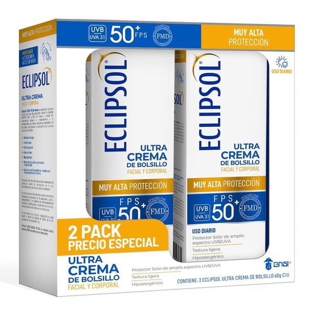 Crema Protector Solar Eclipsol FPS50+ Ultra Ligera Hipoalergénica Resistente al Agua para Toda la Fa