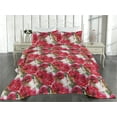 thumbnail image 2 of Ambesonne Rose Pattern Quilted Bedspread Set 3 Pcs, Aquarelle Flower Leafy, King, Dark Coral Laurel Green, 2 of 4