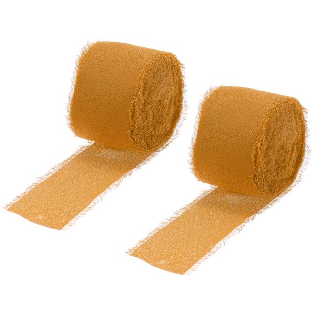 Unique Bargains Chiffon Ribbon 1.5' x 10 Yard, Handmade Fringe Ribbon, Orange Silk Ribbon for Wedding, Gift Wrapping, 2pcs