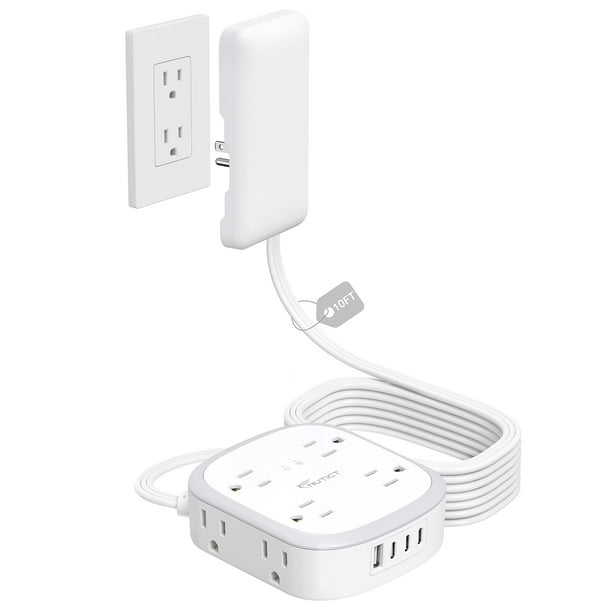 Cable de extensión plano, regleta de alimentación NUTICT, 8 salidas, 3 USB-C, 1 USB-A